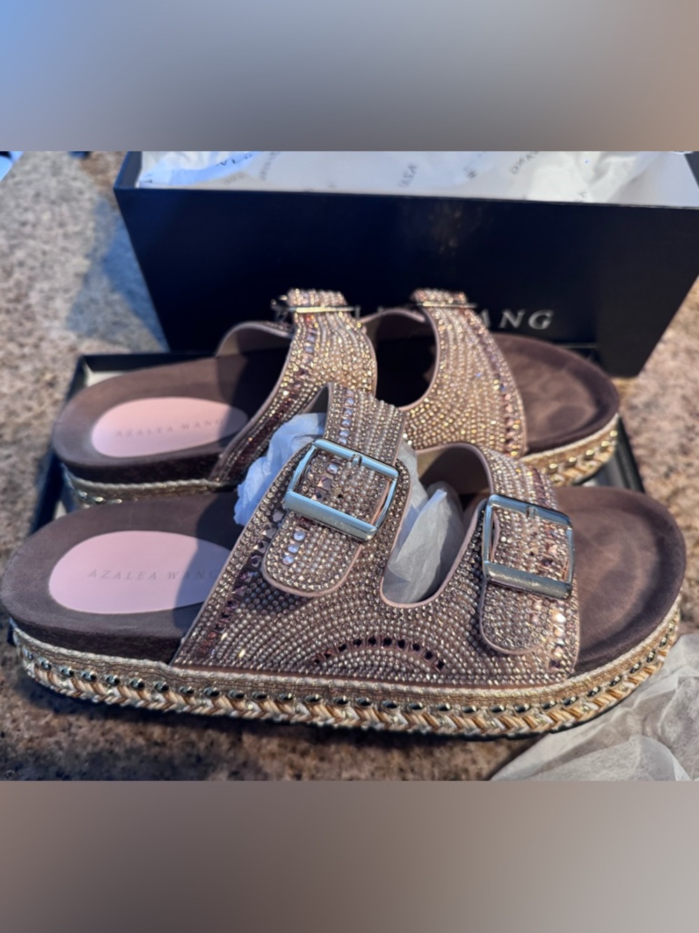 Azalea Wang size 10 Sparkling Rose Gold Double-Buckle Platform Sandal - Picture 2 of 8
